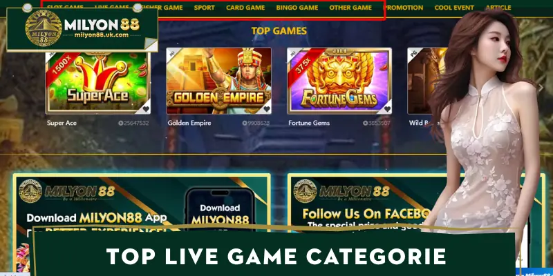 Top live game categories on the website